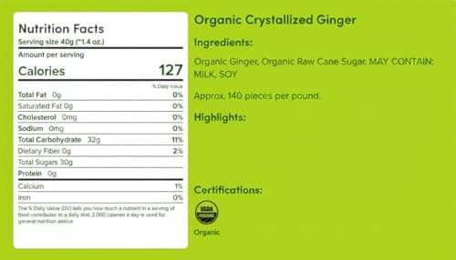 Organic Crystallized Ginger - Premium Crystallized Ginger Pieces - Spicy & Sweet Candied Ginger Crystals - Dried Ginger Chunks, Root - Digestive Snack Organic Ginger Candy (1 lb)
