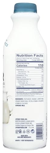 Lifeway Organic Low Fat Kefir, Plain, 32 Ounce, 11g Protein, 12 Live Active Cultures