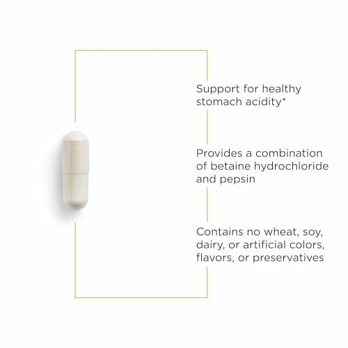 Integrative Therapeutics Betaine HCl - Digestive Support with Digestive Enzymes for Healthy Stomach Acidity* - Supports Gastric Function & Protein Digestion* - Dairy-Free - 250 Capsules (125 Servings)