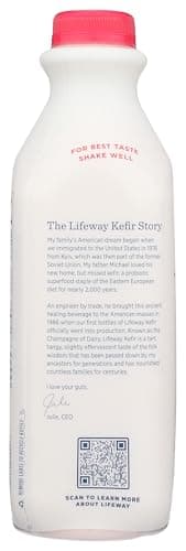 Lifeway Organic Lowfat Kefir, Raspberry, 32 Ounce, 11g Protein, 12 Live Active Cultures