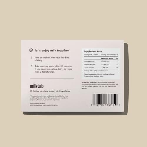 milktab - Superpowered Lactase Pills - Fast-Act Lactase Tablets for Dairy and Lactose Intolerance - Lactase Enzyme Supplement (15)