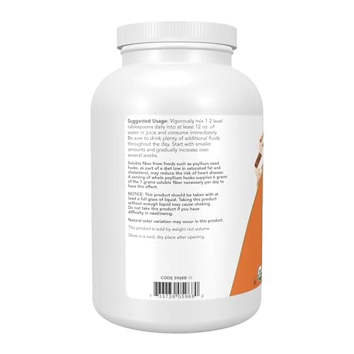 NOW Foods Supplements, Whole Psyllium Husks, Certified Organic, Non-GMO Project Verified, Soluble Fiber, 12-Ounce