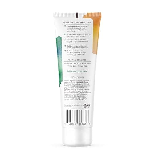 SuperTeeth Hydroxyapatite Toothpaste, Fluoride-Free with Prebiotics & Xylitol, Remineralizing Toothpaste that Freshens Breath, Fights Cavities & Removes Plaque, Adults & Kids, Mint Flavored