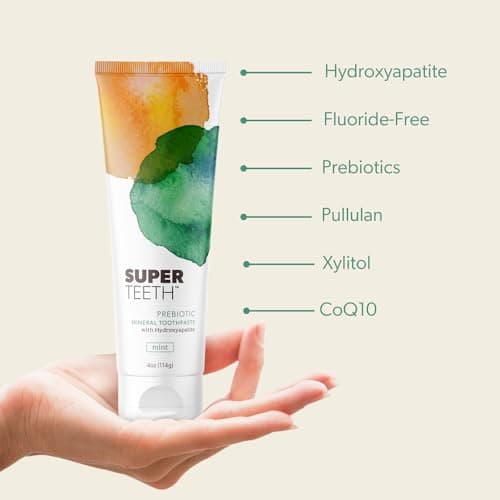 SuperTeeth Hydroxyapatite Toothpaste, Fluoride-Free with Prebiotics & Xylitol, Remineralizing Toothpaste that Freshens Breath, Fights Cavities & Removes Plaque, Adults & Kids, Mint Flavored