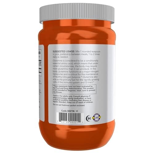 NOW Foods Sports Nutrition, L-Glutamine Pure Powder, Nitrogen Transporter*, Amino Acid, 1-Pound