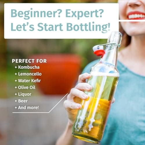 Otis Classic Swing Top Glass Bottles - Set of 6, 16oz w/Marker & Labels - Clear Bottle with Caps for Juice, Water, Kombucha, Wine, Beer Brewing, Kefir Milk or Eggnog