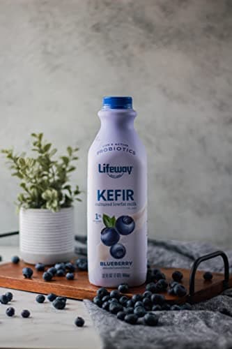 Lifeway Low Fat Kefir – Probiotic Drink with 10g Protein, 12 Live Active Cultures - Up to 99% Lactose Free, Gluten Free – Blueberry, 32 oz.