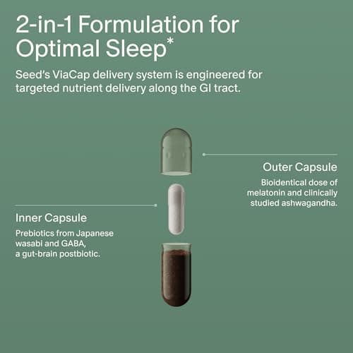Seed PM-02 Sleep + Restore - Sleep Aid for Women & Men - Non-Habit Forming Bioidentical Melatonin & Ashwagandha - Vegan & Shelf-Stable - 30 Capsules (30-Day Supply)