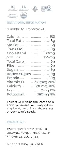 Lifeway Organic Whole Milk Kefir - 10g Protein, 12 Live Active Probiotic Cultures, Up to 99% Lactose Free, Gluten Free - Plain, 32 oz