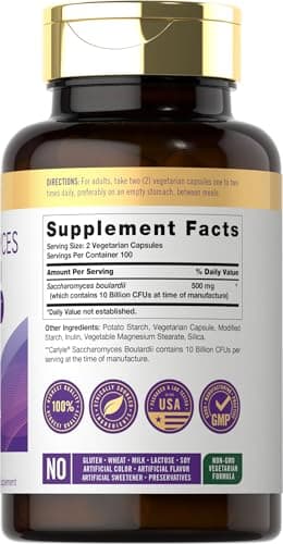 Carlyle Saccharomyces Boulardii Probiotics & Prebiotics | 10 Billion CFUs | 200 Capsules | Value Size | Non-GMO, Gluten Free Supplement