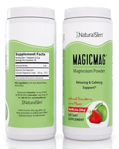 NaturalSlim MagicMag - Highly Absorbable Magnesium Citrate Powder for Relaxation, Energy, Better Sleep & Metabolic Support - Magnesium Supplement for Women & Men - Strawberry & Lime Flavored 8oz
