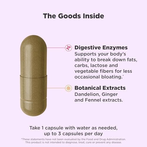 OLLY Beat The Bloat Capsules, Digestive Support Enzymes, Supplement for Women - 25 Count