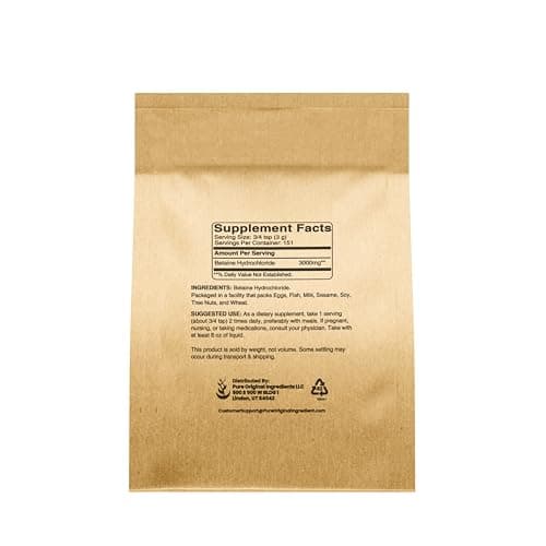 PURE ORIGINAL INGREDIENTS Betaine HCL 1 lb, No Additives or Fillers, Lab-Verified Supplement