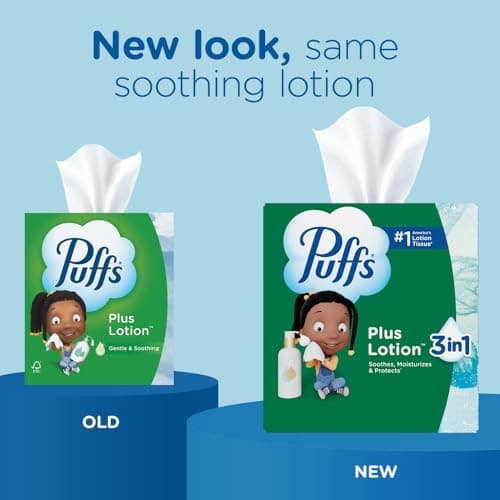 Puffs Plus Lotion Facial Tissues, 10 Cubes, 56 Tissues per Box, Allergies and Colds