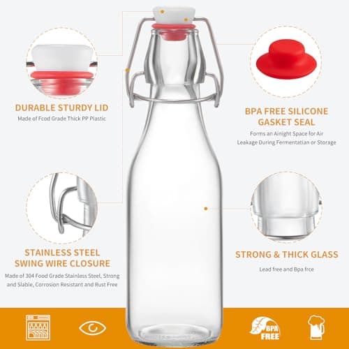 keigocare 8 Set, 8 OZ Swing Top Glass Bottles - Vanilla Extract Bottles Flip Top Beer Brewing Bottles with Stopper for Syrup Bottle,Kombucha,Mead Kefir,Extract,Juice,Tea,Wine - Airtight Cap Lids
