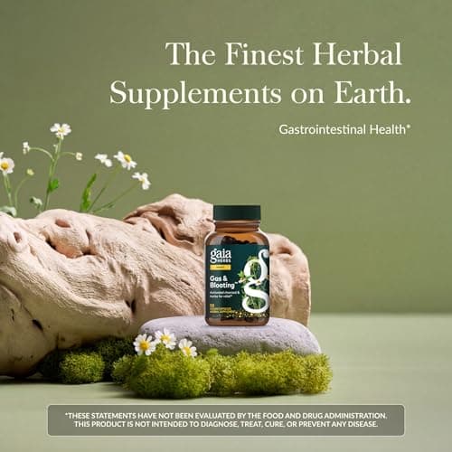 Gaia Herbs Gas & Bloating - Provides Relief from Occasional Gas & Bloating* - with Activated Charcoal, Fennel & Chamomile - 50 Vegan Capsules (25 Servings)