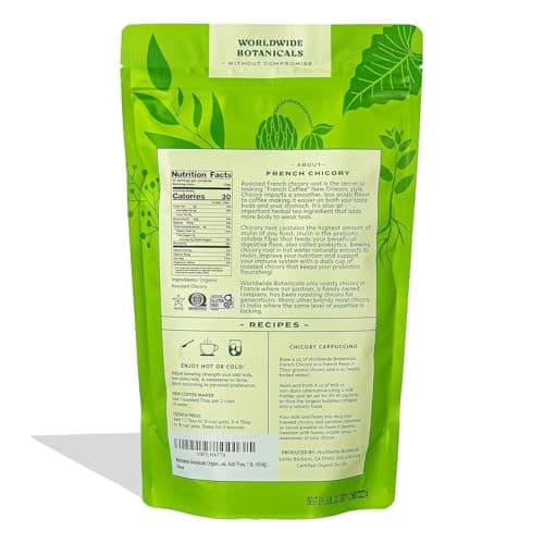 Worldwide Botanicals Organic French Chicory Root, 1 Pound - Brew Like Coffee, Blend Roasted Chicory Root With Coffee, Acid Free, Caffeine Free, Kosher