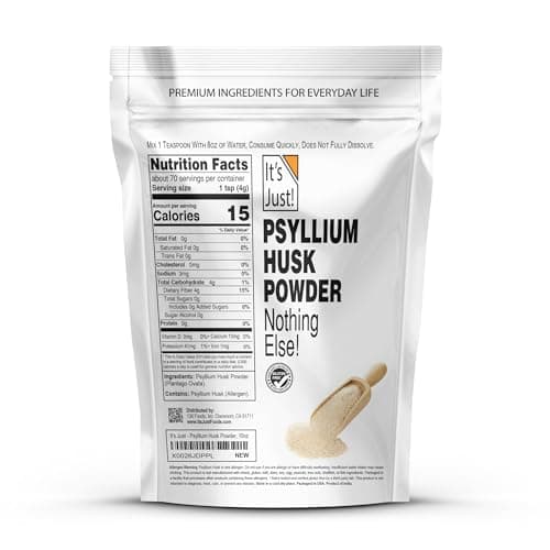 It's Just! - Psyllium Husk Powder, GLP-1 Friendly, Easy Mixing Dietary Fiber, Cleanse Your Digestive System, Finely Ground Powder, Ideal for Keto Baking, Non-GMO (Unflavored, 10oz (Pack of 1))