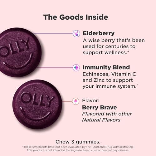 OLLY Active Immunity Gummy, Immune Support Supplement,* Elderberry, Zinc, Vitamin C, Berry Flavored, 15 Day Supply - 45 Count