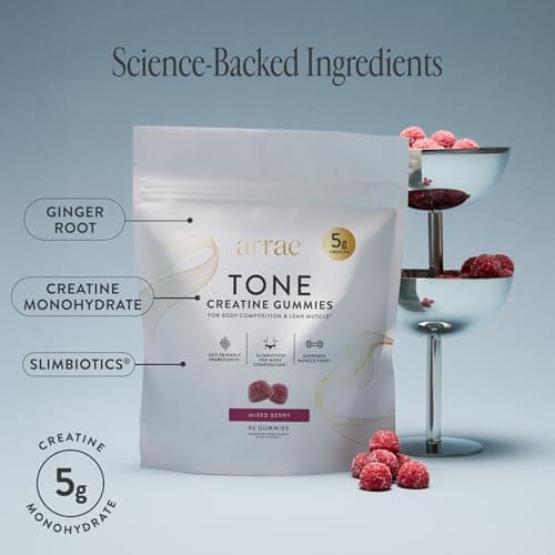 Arrae Tone Gummies – Creatine Monohydrate 5g for Women – Support Lean Muscle, Strength & Recovery – Hormone-Friendly Muscle Toning Supplement – Mixed Berry Flavor – 90 Count