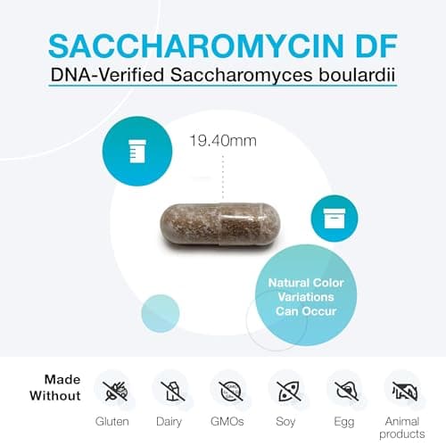 XYMOGEN Saccharomycin 10B - Gut Flora & Digestive Immune Support - 50 mg Saccharomyces Boulardii Probiotic - Stomach Acid-Resistant - Vegan & Dairy Free - 60 Capsules