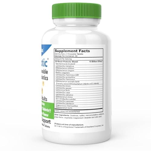 DrFormulas Chewable Probiotics for Kids & Adults | for Oral Dental Health, Bad Breath, & Better Digestion 20 Multi Strain - S boulardii, Lactobacillus plantarum and Bifidobacterium infantis, 60 Chews