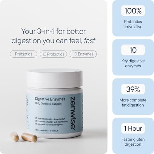 Zenwise Health Digestive Enzymes with Bromelain & Papaya - Multi Enzymes Digestion Supplement with Probiotics & Prebiotics for Gut Health, Gas & Bloating Relief - Men & Women - 180 Vegetarian Capsules