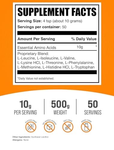 BulkSupplements.com Essential Amino Acids Powder - Essential Amino Acids Supplement, EAA Powder - Unflavored & Gluten Free, 10g per Serving, 500g (1.1 lbs) (Pack of 1)