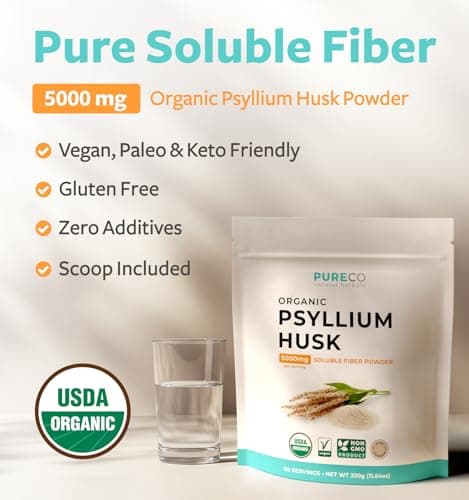Psyllium Husk Powder Organic Certified - Finely Ground Whole Psyllium Husk Organic Fiber Powder for Baking Smoothies & More - Vegan Gluten Free Non-GMO & Filler Free Soluble Fiber (66 Servings)