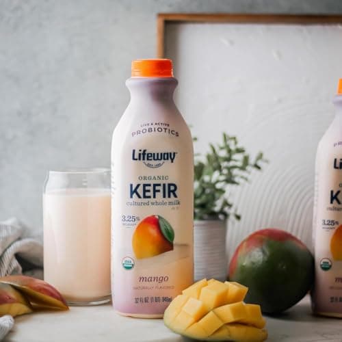 Lifeway Organic Whole Milk Kefir - 10g Protein, 12 Live Active Probiotic Cultures, Up to 99% Lactose Free, Gluten Free – Mango, 32 oz