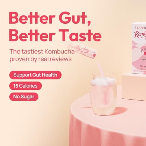 TEAZEN Peach Kombucha Powder, Hydration Drink Mix, Sugar Free, Live Probiotics & Prebiotics, On-the-Go 10 Packets, 1.76oz