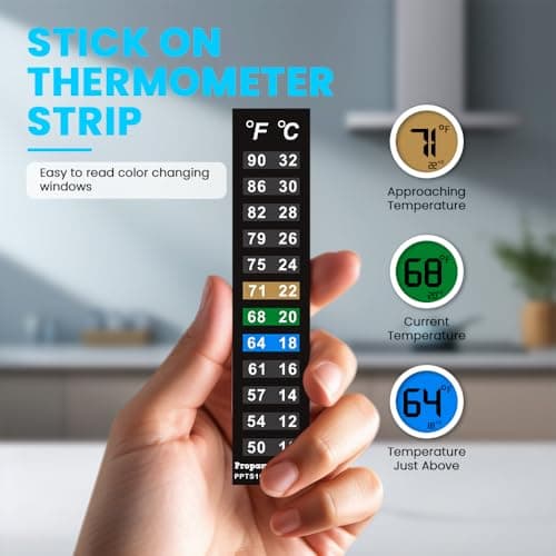 Propagate Pro - Stick On Thermometer Strip for Fish Tank, Aquarium Thermometer, Kombucha, Beer & Wine Fermentation - Vertical Temperature Strips w/Color-Changing Display, 50–90°F (10–32°C) (10-Pack)