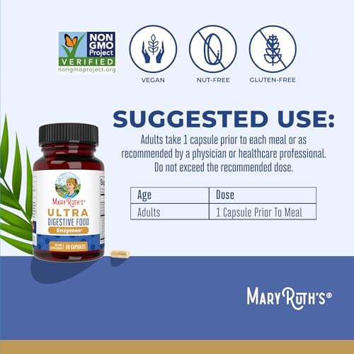 MARYRUTH'S Organics Ultra Digestive Enzymes Capsules | Up to 2 Month Supply | Supplement for Gut Health Support | Digestion & Immune Support with Amylase | Lipase & Lactase | Vegan | 60 Count