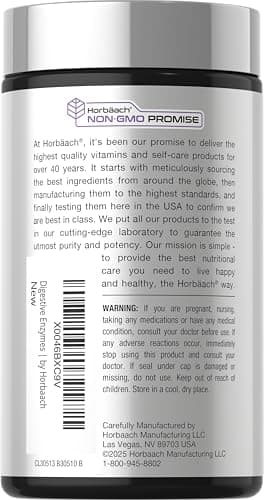 Horbäach Essential Digestive Enzymes | 250 Capsules | Powerful Enzyme Blend for Men & Women | Non-GMO & Gluten Free Supplement