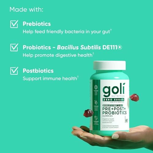 Goli Zero Sugar Pre Pro Postbiotic Gummies - Worlds First 3-in-1 with DE111, XOS, MCC1849 - No Sugar Alcohols - Vegan, Keto-Friendly, Non-GMO
