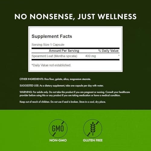Swanson Spearmint Leaf Full Spectrum Digestive Supplement for Digestive-Comfort-Seeking Adults - 400 mg Mentha Spicata (60 Capsules, 2 Pack)