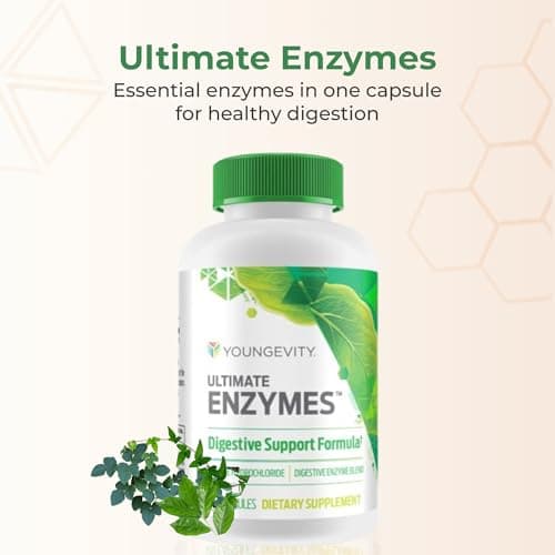 Youngevity Ultimate Enzymes® - Multi Enzymes for Digestion, Gas & Bloating Relief - Betaine HCl, Ox Bile, Pancreatine 10X, Papain 6M, Pepsin 1:3000 (120 Capsules)