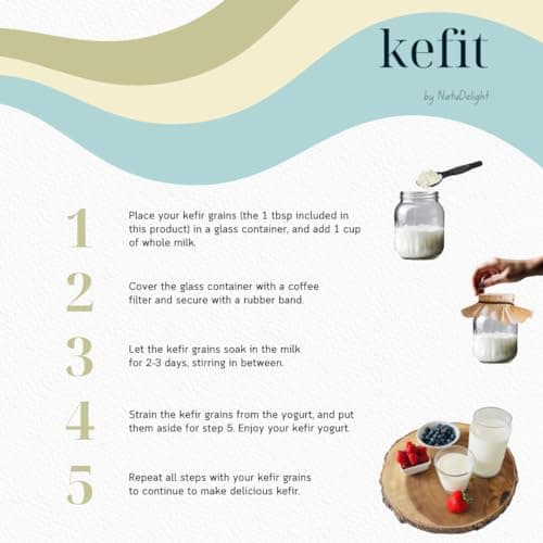 Kefir Grains, Kefit by NatuDelight 1 TBSP of FreshMilk Kefir Grains, Live Active Kefir Starter Cultures, Homemade Kefir Milk, Pajaritos Bulgaros de Leche, Milk Kefir Ferment at home Kit.