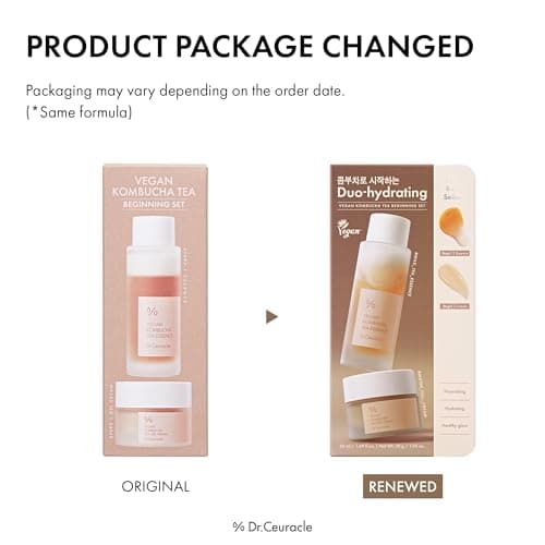 Dr.Ceuracle Vegan Kombucha Tea Essence and Gel Cream - Korean Skincare Gift Set for Holiday (Beginning Set)