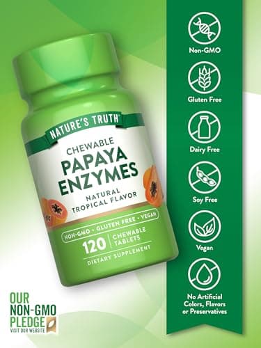 Nature's Truth Papaya Enzyme Chewable Tablets | 120 Count | Vegan, Non-GMO & Gluten Free Supplement for Digestion | Natural Tropical Flavor