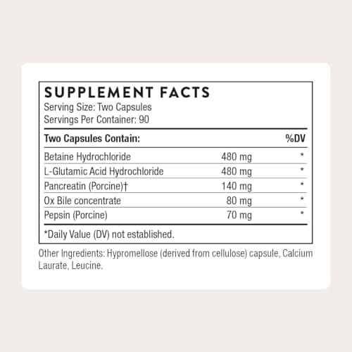 THORNE - Advanced Digestive Enzymes - Supplement with Pepsin, Ox Bile & Pancreatin for Indigestion & Constipation Relief - Minimizes Occasional Gas & Bloating* - Third-Party Certified - 180 Capsules