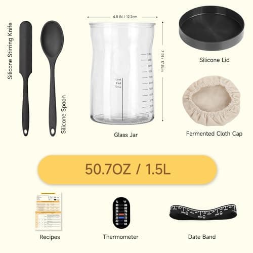 Coco Bird Pro Sourdough Starter Kit- 50oz Large Capacity Sourdough Starter Jar, 17 Flavorful Fermentation Recipes, Sourdough Bread Baking Supplies for Making Delicious Sourdough Breads(1PCS)
