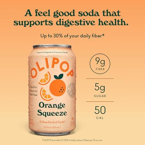 OLIPOP - Orange Squeeze Sparkling Tonic, Healthy Soda, Prebiotic Soft Drink, Aids Digestive Health & Immune Health, With Vitamin C & Plant Fiber, Caffeine Free, Low Calorie, Low Sugar 12 oz