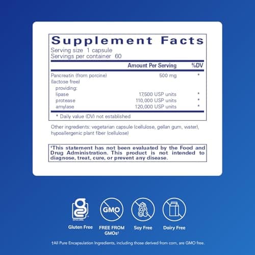 Pure Encapsulations Pancreatic Enzyme Formula - Digestive Enzymes for Digestion - Strengthens Gut Health* - Targeted Delivery Capsules - Gluten Free & Non-GMO - 60 Capsules