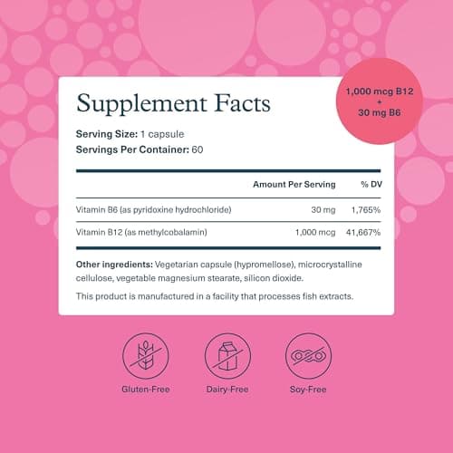 Youtheory B12B6 - Vitamin B12 & B6 - Supports Mood, Nervous System & Metabolism* - Aids Memory & Stress Management* - No Dairy, Soy or Gluten - 60 Capsules (60 Servings)*
