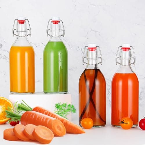 YEBODA 16oz Swing Top Bottles -Glass Beer Bottle with Airtight Rubber Seal Flip Caps for Home Brewing Kombucha,Beverages,Oil,Vinegar,Water,Soda,Kefir (6 Pack) (16 Oz- Set 6 (New))