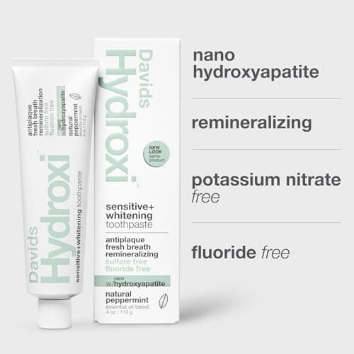 Davids Hydroxi Fluoride Free Nano Hydroxyapatite Toothpaste for Remineralizing, Sensitive Support, Whitening, Antiplaque, SLS Free, Natural Peppermint, 4oz, Made in USA