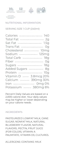 Lifeway Low Fat Kefir – Probiotic Drink with 10g Protein, 12 Live Active Cultures - Up to 99% Lactose Free, Gluten Free – Blueberry, 32 oz.