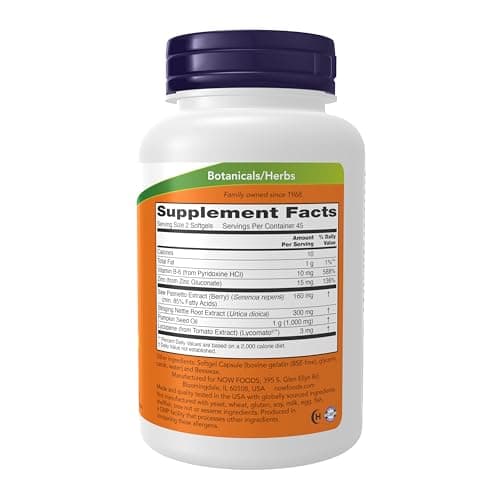 NOW Foods Supplements, Prostate Support, Prostate Support, with Standardized Saw Palmetto, Stinging Nettle & Lycopene, 90 Softgels