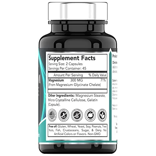 tnvitamins Magnesium Glycinate 300mg, 90 Capsules | High Absorption Chelated Magnesium for Sleep, Calm & Muscle Support* | Non-GMO, Gentle, Non-Laxative | TNVitamins